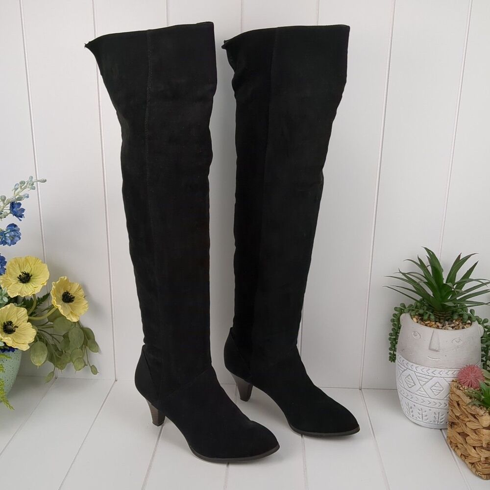 Black Faux Suede Over the Knee Heeled Tall Boots Size 7.5 Olsenboye Camden